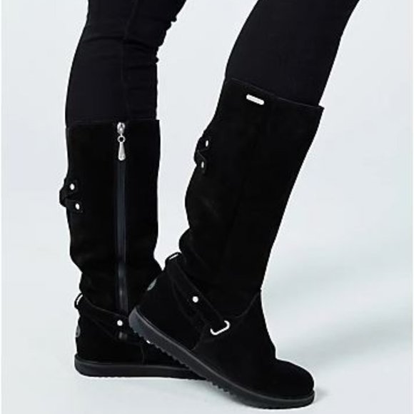 Emu Shoes | New Emu Australia Tall Waterproof Black Suede Sheepskin Boots Size 7 | Color: Black | Size: 7 | Mzjamig's Closet
